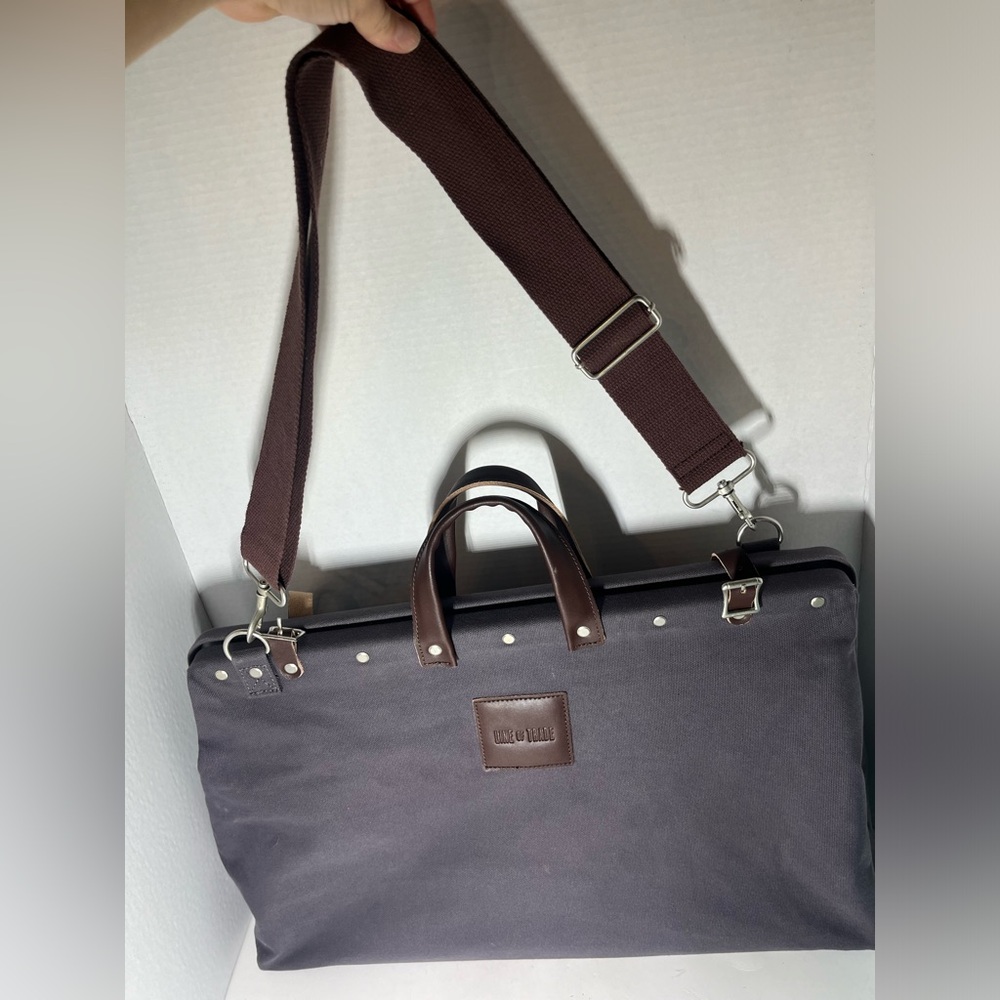 Men's Dark Brown Canvas Briefcase with Adjustable Strap